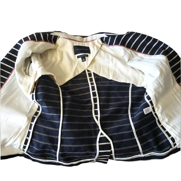 Banana Republic Womens Blazer Navy Blue With Ivory Stripe Italian Linen Sz10 - Picture 9 of 16